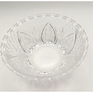 Vintage Pressed Glass Bowl Clear Floral Star Pattern Scalloped Candy Dish 5 in